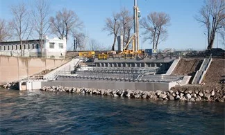 Bauarbeiten bei der Fischwanderhilfe Nußdorf am Donaukanal