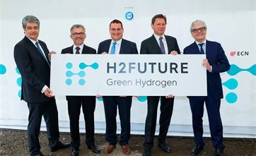 Spatenstich H2Future: Start Bau Wasserstoffpilotanlage am voest-Gelände in Linz mit den Vorständen von Siemens, VERBUND, voest alpine und der Europäischen Kommission.