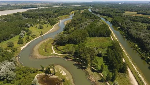Luftbild vom Verlauf des neuen Traisen Flussbettes