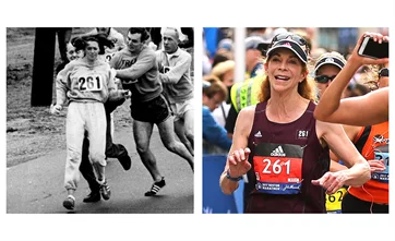 Kathrine Switzer beim Boston Marathon - damals und heute. (Getty Images)